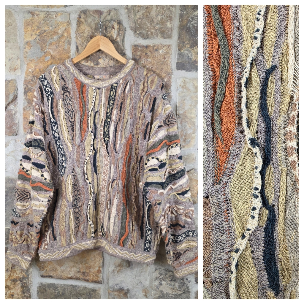 Coogi Linen Cotton Knit Woven 3d Sweater Shirt